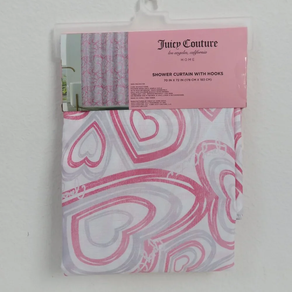 (#110) Juicy Couture Heart Print Shower Curtain with Hooks